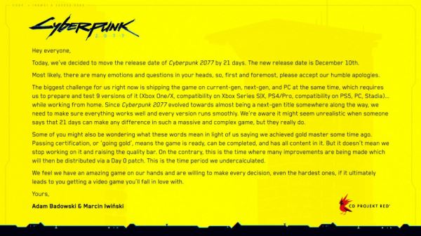 Релиз Cyberpunk 2077 снова отложили, несмотря на то, что она «ушла на золото» в начале октября